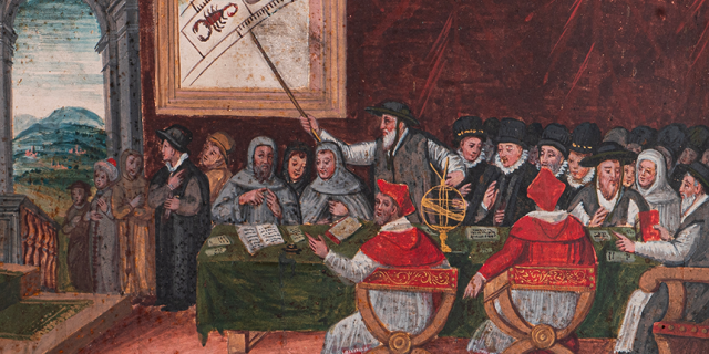 Discussion sur la réforme du calendrier sous le pape Grégoire XIII (1502-85) pour remplacer le calendrier julien (détail), Rome, 15 octobre 1582. Huile sur panneau